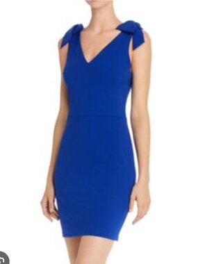 Aqua NWT Bow Accented Bodycon Mini Dress Royal Blue Tie Shoulder Size M